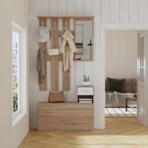 Hallway set with mirror Gorn, melamine sonoma-white Hm2473,04 90x24x190cm