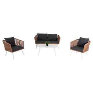 Outdoor lounge set 4 pieces aluminum in white Color-pe rattan in beige color-anthracite cushions Hm6057,01 Freja