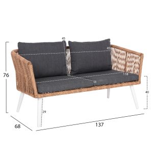 Outdoor lounge set 4 pieces aluminum in white Color-pe rattan in beige color-anthracite cushions Hm6057,01 Freja