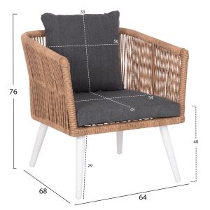 Outdoor lounge set 4 pieces aluminum in white Color-pe rattan in beige color-anthracite cushions Hm6057,01 Freja
