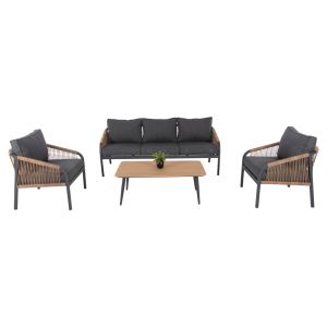 Outdoor lounge set 4 pieces anthracite Aluminum-pe twisted rope-anthracite cushions Hm6056,03 Maerly