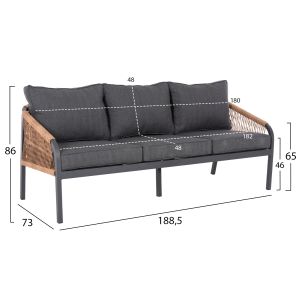 Outdoor lounge set 4 pieces anthracite Aluminum-pe twisted rope-anthracite cushions Hm6056,03 Maerly
