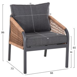 Outdoor lounge set 4 pieces anthracite Aluminum-pe twisted rope-anthracite cushions Hm6056,03 Maerly