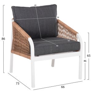 Outdoor lounge set 4 pieces white Aluminum-pe twisted rope-anthracite cushions Hm6056,01 Maerly