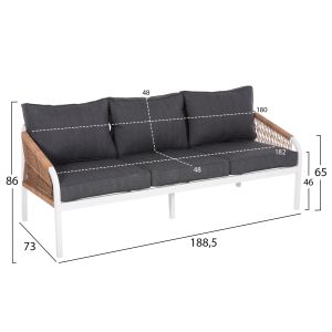 Outdoor lounge set 4 pieces white Aluminum-pe twisted rope-anthracite cushions Hm6056,01 Maerly