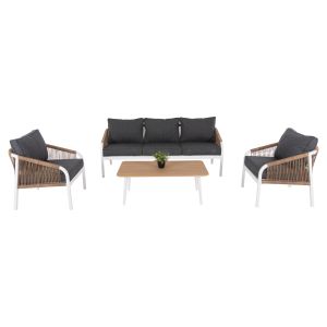 Outdoor lounge set 4 pieces white Aluminum-pe twisted rope-anthracite cushions Hm6056,01 Maerly