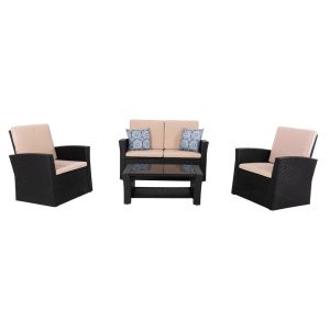 Outdoor lounge set 4 pieces synthetic rattan in anthracite-beige cushions Hm5978 Thore