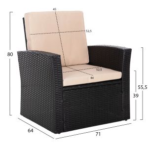 Outdoor lounge set 4 pieces synthetic rattan in anthracite-beige cushions Hm5978 Thore
