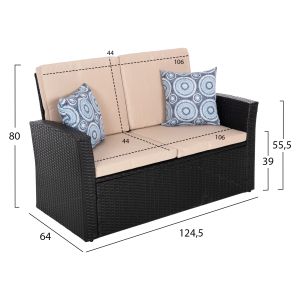 Outdoor lounge set 4 pieces synthetic rattan in anthracite-beige cushions Hm5978 Thore