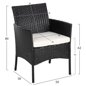 Outdoor lounge set 4 pieces synthetic rattan in black color-beige cushions Hm6089,04 Stasia