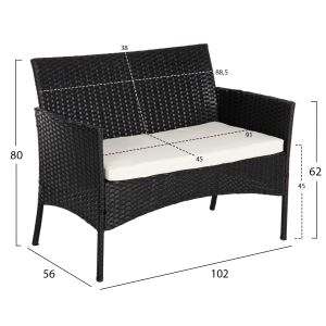 Outdoor lounge set 4 pieces synthetic rattan in black color-beige cushions Hm6089,04 Stasia