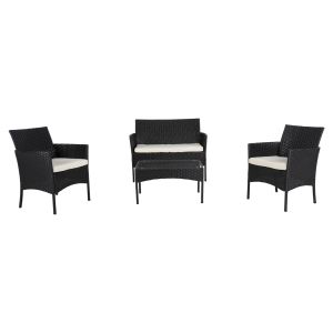 Outdoor lounge set 4 pieces synthetic rattan in black color-beige cushions Hm6089,04 Stasia