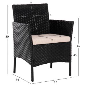 Outdoor lounge set 4 pieces synthetic rattan in black color-cappuccino cushions Hm6089,01 Stasia