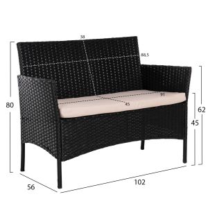 Outdoor lounge set 4 pieces synthetic rattan in black color-cappuccino cushions Hm6089,01 Stasia