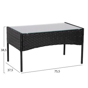 Outdoor lounge set 4 pieces synthetic rattan in black color-cappuccino cushions Hm6089,01 Stasia