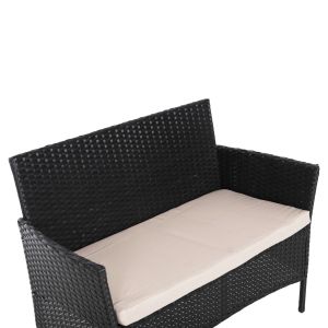 Outdoor lounge set 4 pieces synthetic rattan in black color-cappuccino cushions Hm6089,01 Stasia