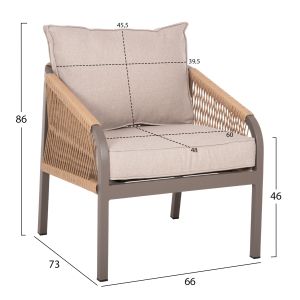 Outdoor lounge set 4 pieces champagne Aluminum-pe twisted rope-beige cushions Hm6056,04 Maerly