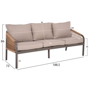 Outdoor lounge set 4 pieces champagne Aluminum-pe twisted rope-beige cushions Hm6056,04 Maerly