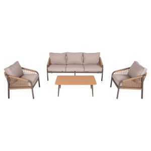 Outdoor lounge set 4 pieces champagne Aluminum-pe twisted rope-beige cushions Hm6056,04 Maerly
