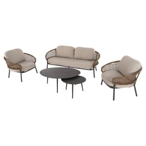 5-piece outdoor lounge set in anthracite aluminum-khaki PE rattan-beige cushions HM6079