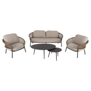 5-piece outdoor lounge set in anthracite aluminum-khaki PE rattan-beige cushions HM6079