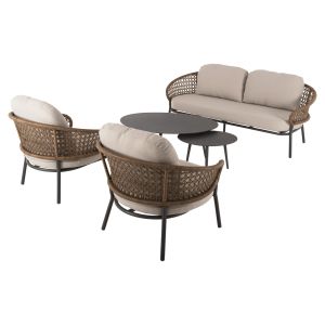 5-piece outdoor lounge set in anthracite aluminum-khaki PE rattan-beige cushions HM6079