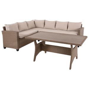Outdoor lounge set right corner sofa and table mocha synthetic rattan-cushions-ps wood Hm6078,02 Carson