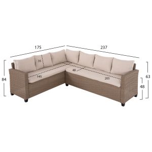 Outdoor lounge set right corner sofa and table mocha synthetic rattan-cushions-ps wood Hm6078,02 Carson