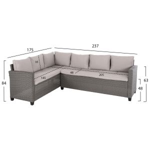 Outdoor lounge set right corner sofa and table gray synthetic rattan-cushions-ps wood Hm6078,01 Carson