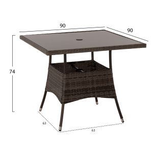 Outdoor dining set 5 pieces brown rattan-metal frame-glass top Hm5965