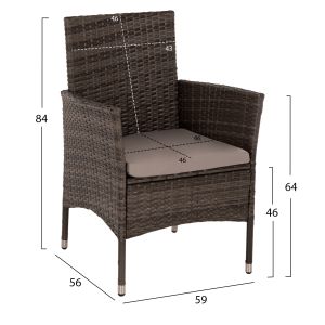 Outdoor dining set 5 pieces brown rattan-metal frame-glass top Hm5965