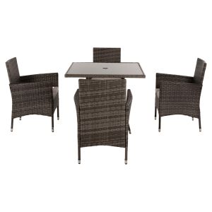 Outdoor dining set 5 pieces brown rattan-metal frame-glass top Hm5965