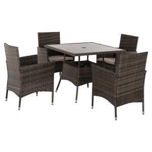 Outdoor dining set 5 pieces brown rattan-metal frame-glass top Hm5965