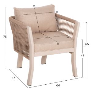 Outdoor dining set 7 pieces aluminum in beige color-hpl gray marble-cappuccino cushions and rope Hm6119,01 Drimm