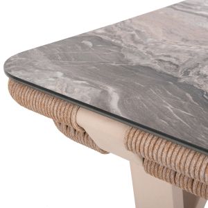 Outdoor dining set 7 pieces aluminum in beige color-hpl gray marble-cappuccino cushions and rope Hm6119,01 Drimm