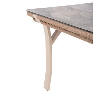 Outdoor dining set 7 pieces aluminum in beige color-hpl gray marble-cappuccino cushions and rope Hm6119,01 Drimm
