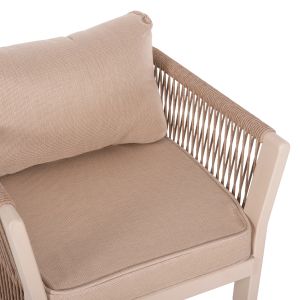 Outdoor dining set 7 pieces aluminum in beige color-hpl gray marble-cappuccino cushions and rope Hm6119,01 Drimm