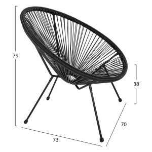 Outdoor lounge set 3pcs Acapulco Hm21101 twisted wicker-metal in black