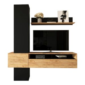 Wendy living room set in oak-black color 195.1x37.3x219.1cm