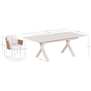 Dining set 7 pieces Andromeda (l) Sm21247 aluminum sintered stone beige and cream