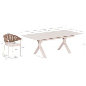Dining set 7 pieces Andromeda (l) Sm21250 aluminum sintered stone beige and cream