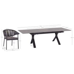 Dining set 7 pieces Andromeda (l) Sm21252 aluminum sintered stone dark gray