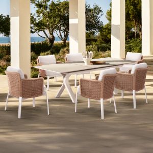 Dining set 7 pieces Andromeda (s) Sm21246 aluminum sintered stone beige and cream