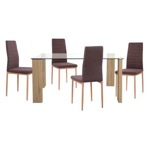 Dining set 5 pieces Lady Hm11595 Glass-metal-mdf in sonama color and brown fabric