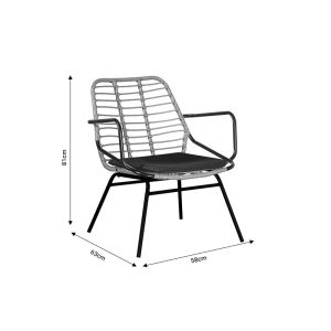 Dining set Naoki A 5 pieces natural rattan-black metal-glass 160x90x78cm