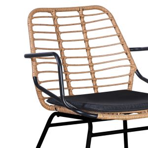 Dining set Naoki B 7 pieces natural rattan-black metal-glass 160x90x78cm