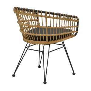 Dining set Naoki C 7 pieces natural rattan-black metal-glass 160x90x78cm