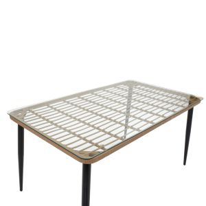 Dining set Naoki C 7 pieces natural rattan-black metal-glass 160x90x78cm