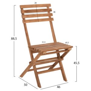 Комплект за хранене на открито 3 части Kendyr Hm9907 твърдо тик дърво-натурално 46x50x88,5h