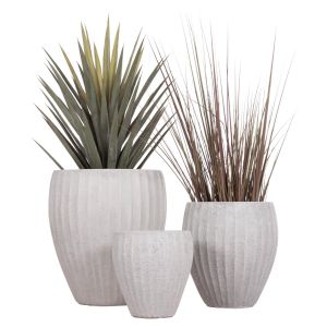 Set of 3 round flower pots, Gardener series Hm4728, fiberclay - cement color, Φ48x56cm.